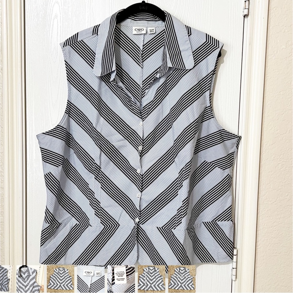 [Cato] Blue w/Black Stripes Sleeveless Peplum Blouse